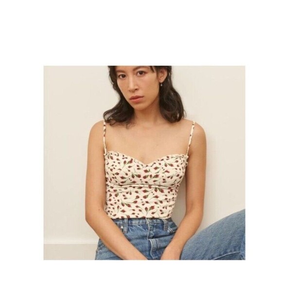 Reformation Crop Top Womens 10 Floral Cinched Babydoll 90s Y2k - Picture 9 of 9